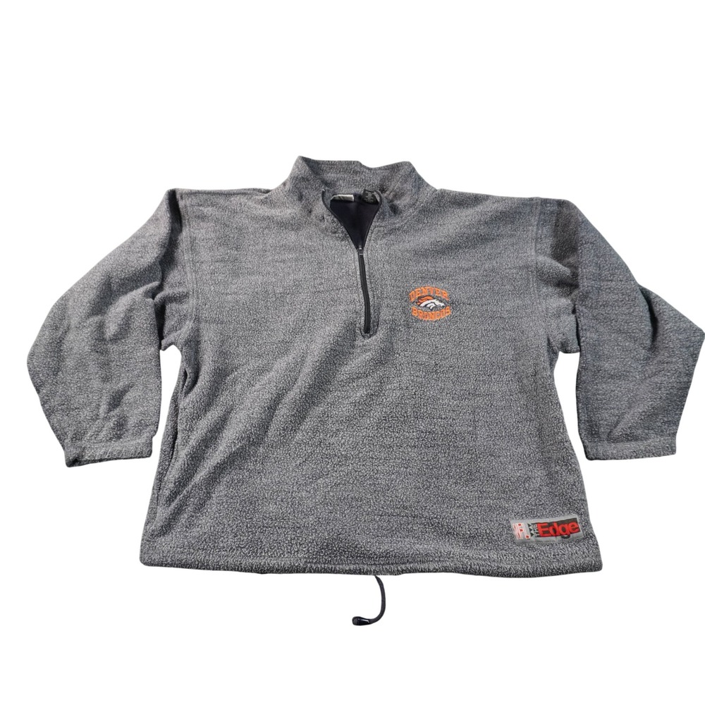 NFL The Edge Denver Broncos Fleece Men L Grey 1997 Vintage Quarter Zip Pullover
